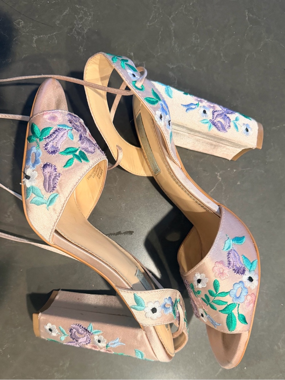Betsey Johnson Floral Embroidered Tie Up Heel